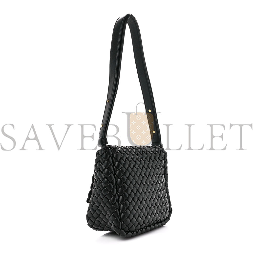 BOTTEGA VENETA NAPPA INTRECCIATO SMALL COBBLE SHOULDER BAG BLACK (27*22*10cm)