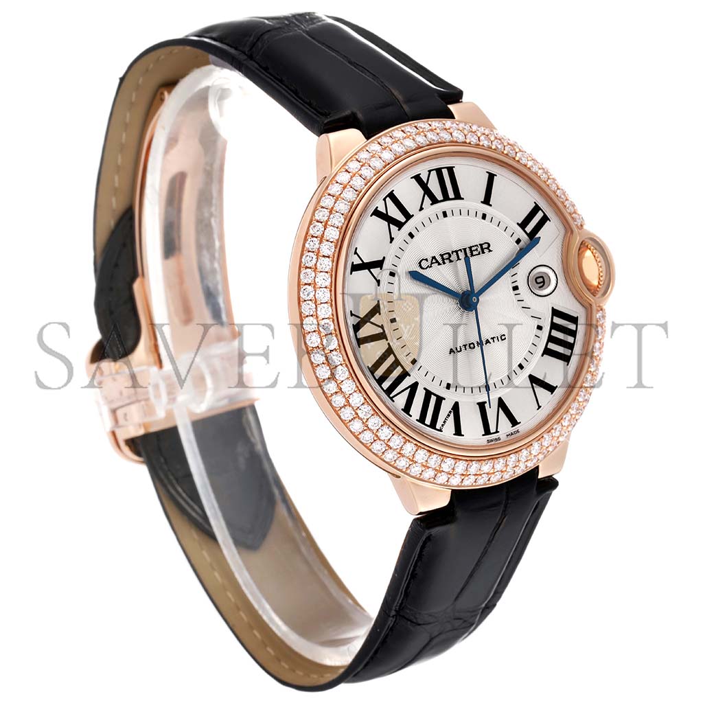 CARTIER BALLON BLEU 42 ROSE GOLD DIAMOND MENS WATCH WE900851