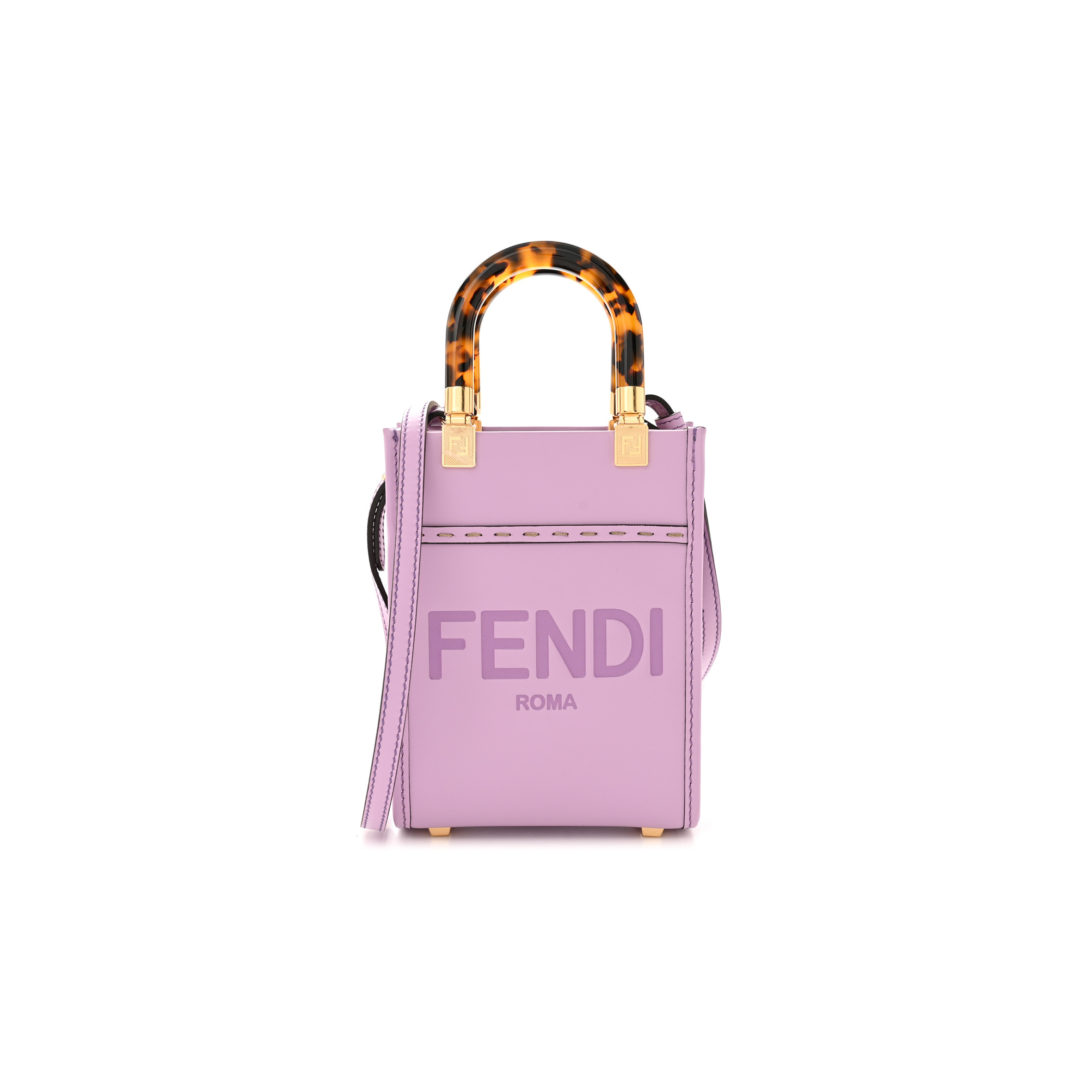 FENDI VITELLO KING PLEXIGLASS LOGO EMBOSSED MINI FENDI SUNSHINE SHOPPER TOTE LAVANDA (18*13*6cm)