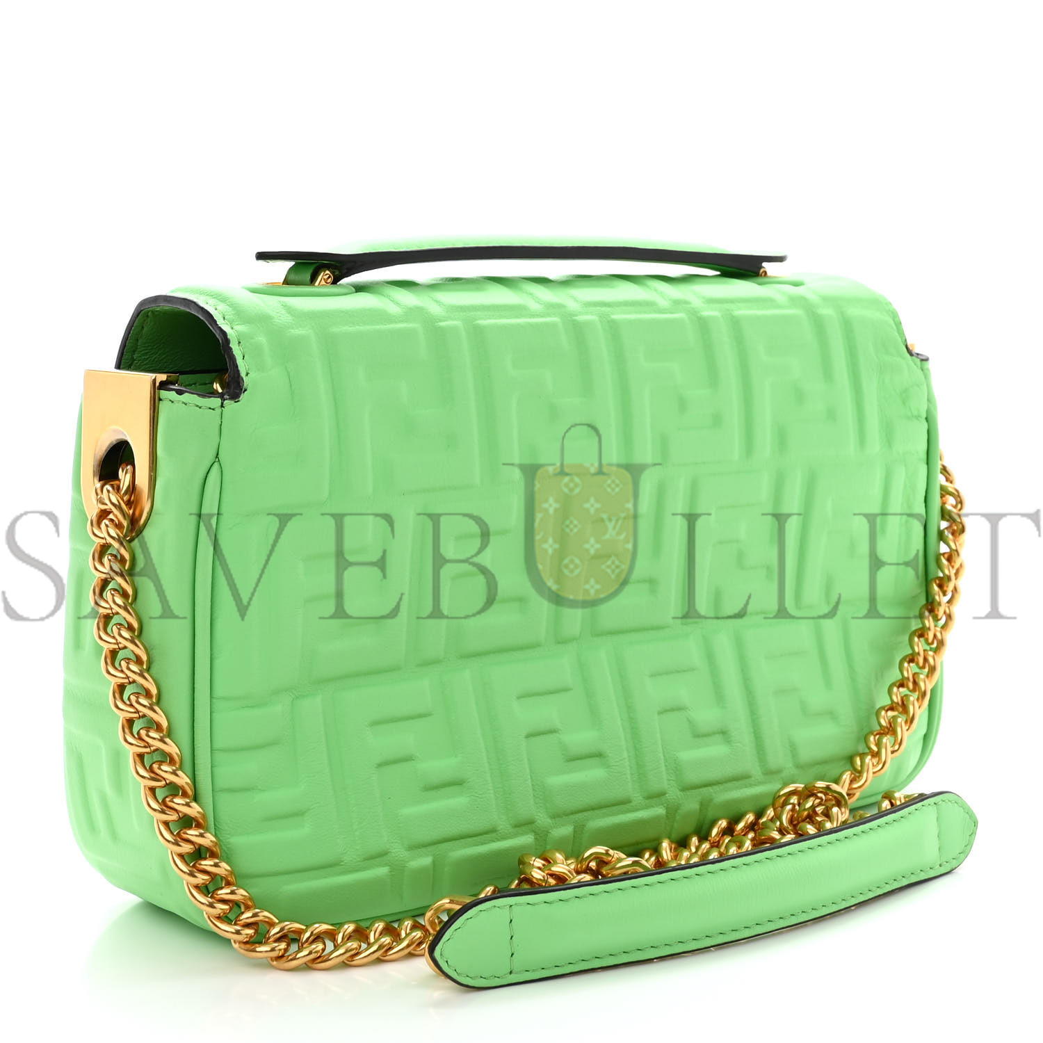 FENDI NAPPA SMALL FF EMBOSSED MIDI CHAIN BAGUETTE EDAMAME (22*14*6cm)