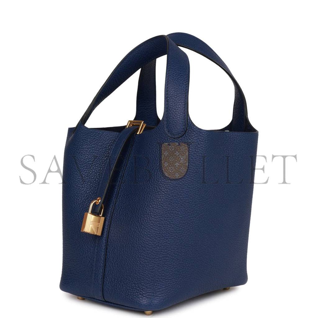 HERMES PICOTIN LOCK 18 BLEU SAPHIR MAURICE GOLD HARDWARE (18*13*18cm)