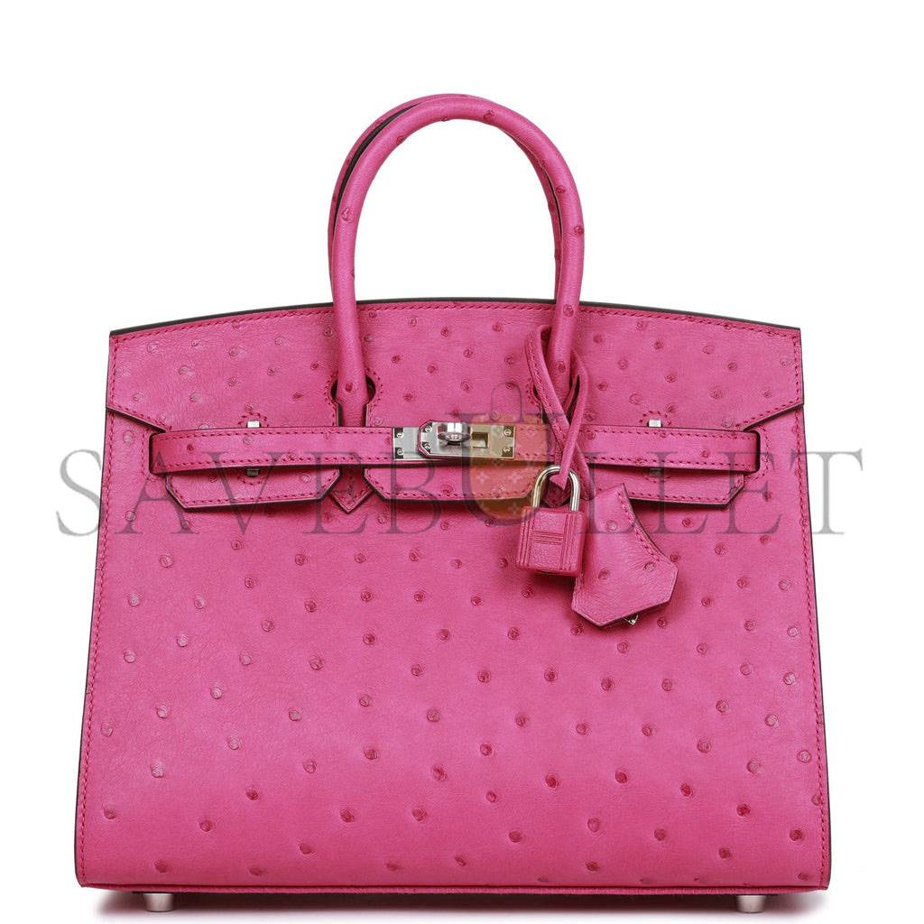 HERMES BIRKIN SELLIER 25 ROSE POURPRE OSTRICH PALLADIUM HARDWARE HANDMADE (25cm)