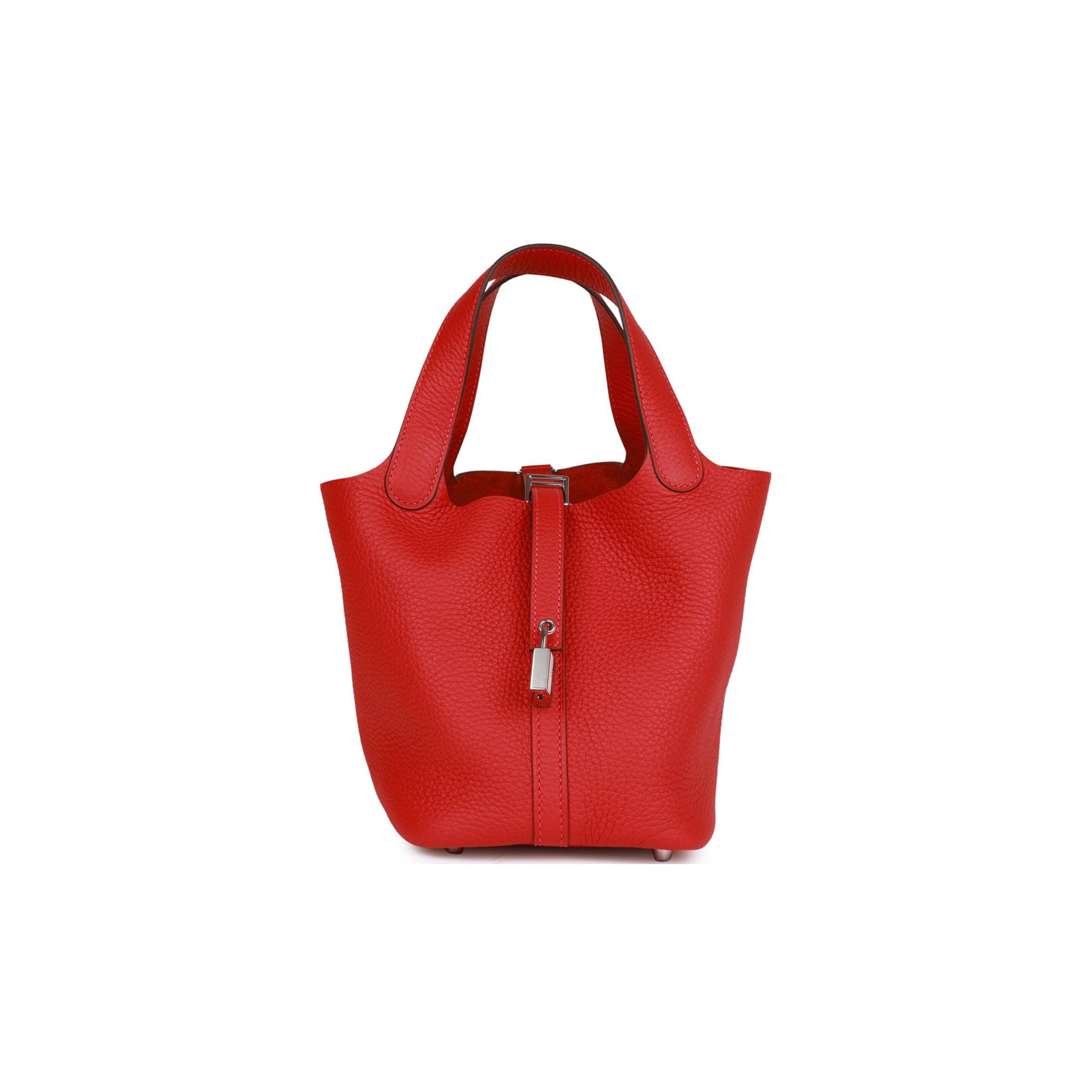 HERMES PICOTIN LOCK 18 VERMILLION CLEMENCE PALLADIUM HARDWARE (18*13*18cm)