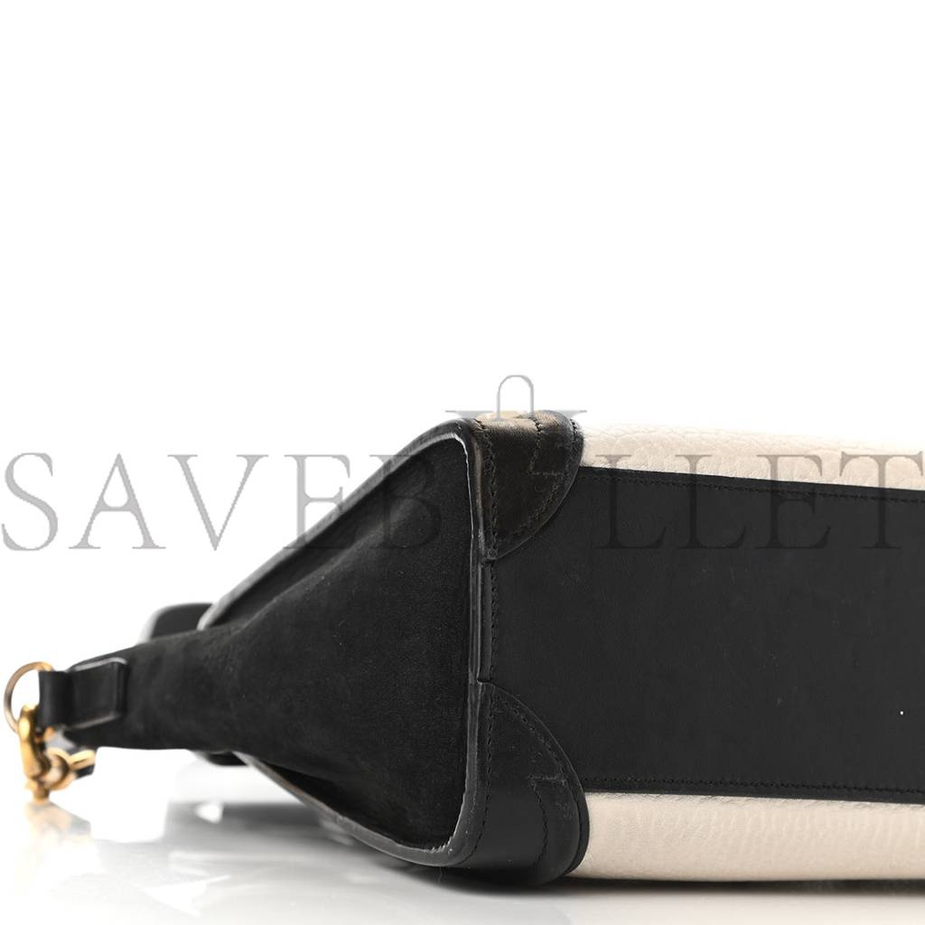 CELINE BULLHIDE CALFSKIN NUBUCK BI-COLOR NANO LUGGAGE BLACK WHITE (20*20*10cm)