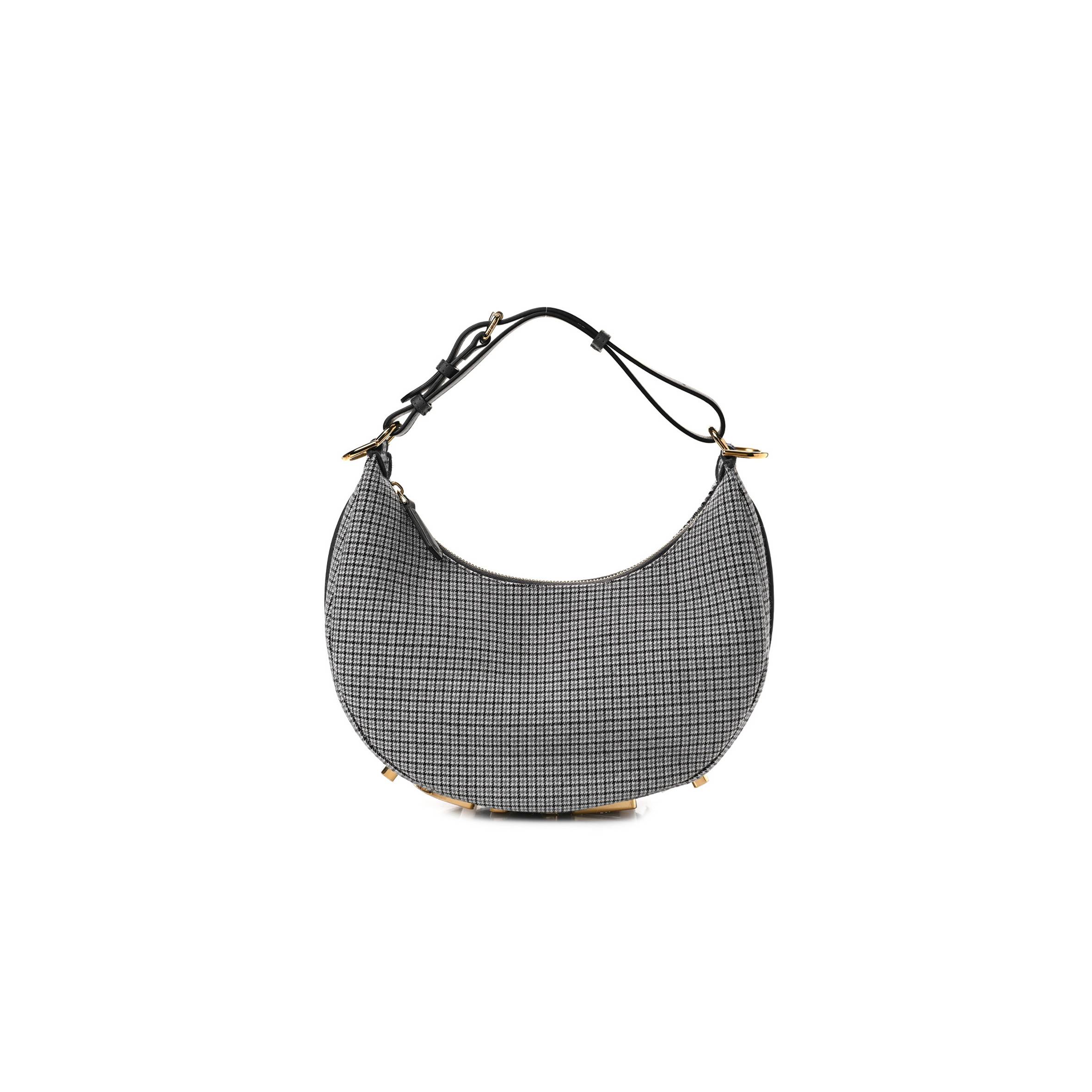 FENDI WOOL HOUNDSTOOTH SMALL FENDIGRAPHY HOBO BAG GRIGIO ANTHRACITE (28*23*8cm)