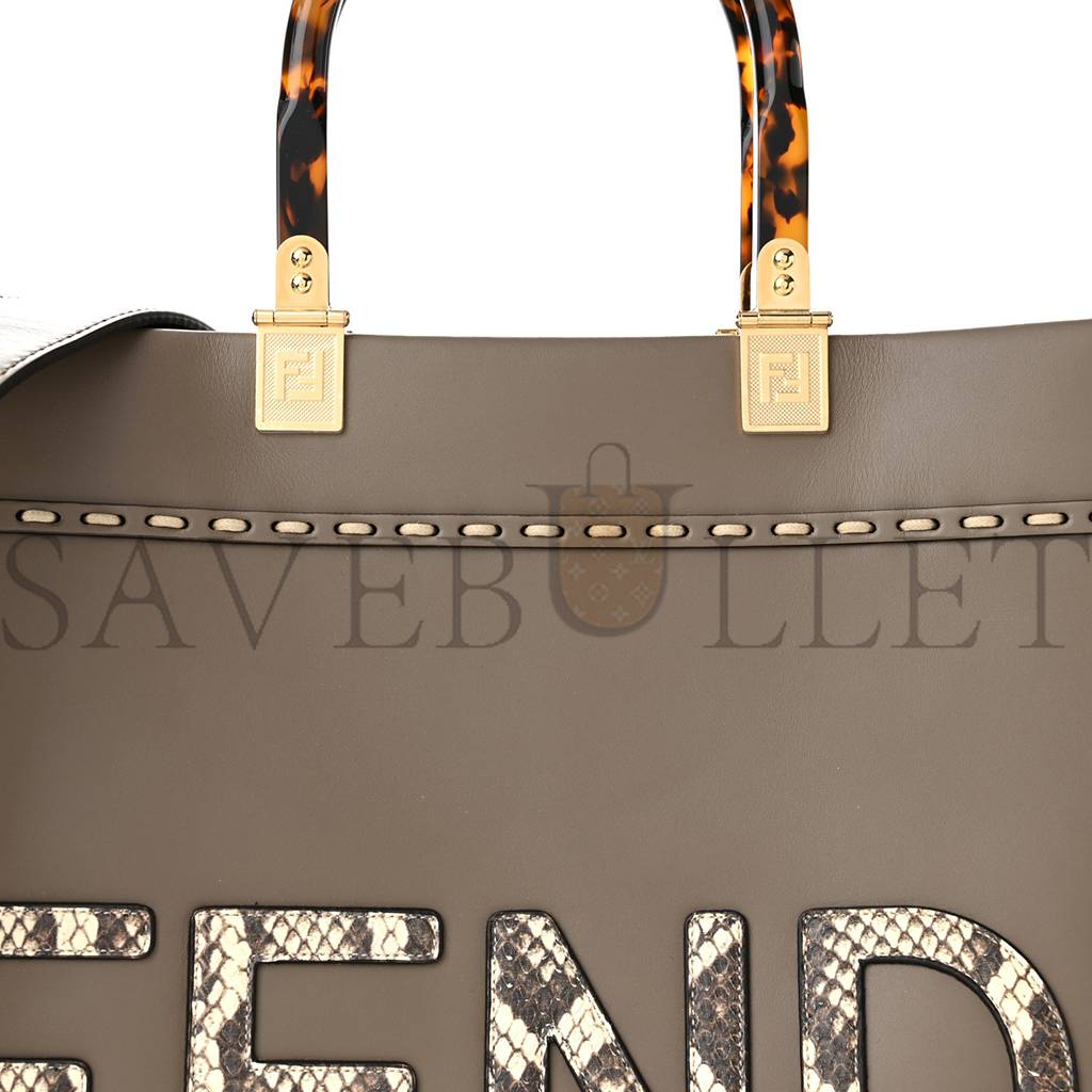 FENDI VITELLO KING PLEXIGLASS ELAPHE PYTHON PRINT MEDIUM FENDI SUNSHINE SHOPPER TOTE TARTUFO DAISY ROCCIA (36*30*15cm)